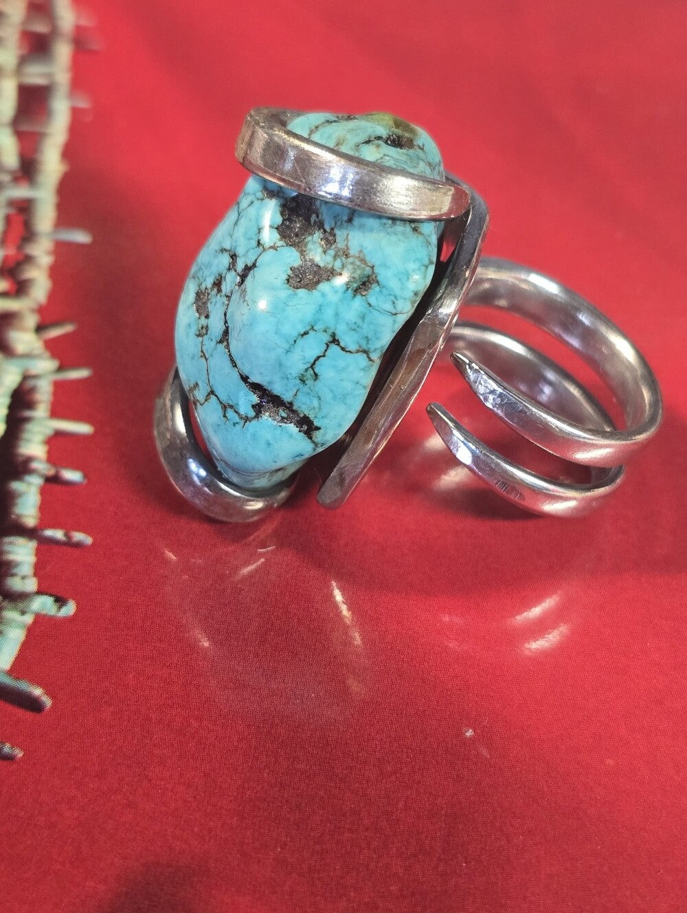 Vintage Artisan Handmade Turquoise And Silver Wrap Ring NWOT